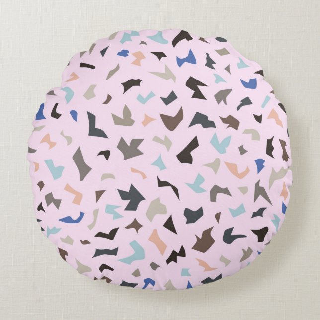 Abstract pattern on pink background Terazzo mosaic Round Pillow (Front)