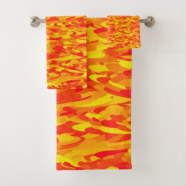 Abstract Pattern Orange Red Yellow Bath Towel Set (Insitu)