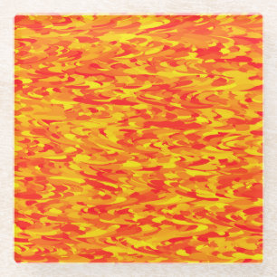 Abstract Pattern Orange Red Yellow Glass Coaster