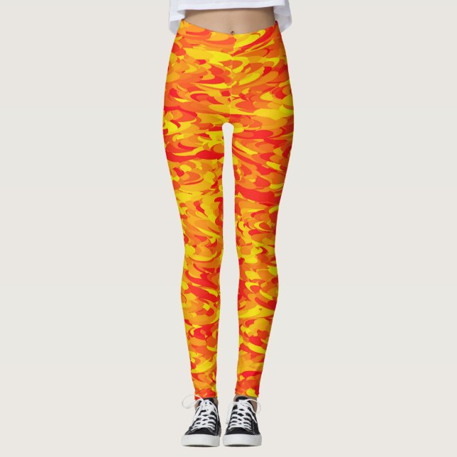 Abstract Pattern Orange Red Yellow Leggings (Front)