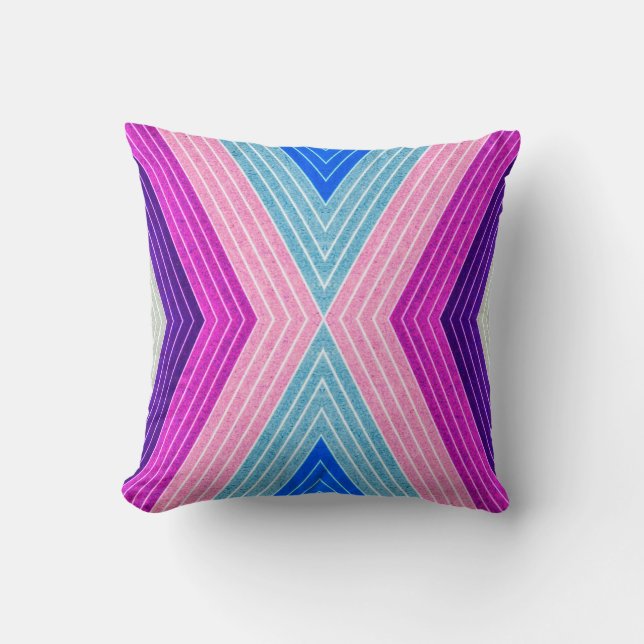 ABSTRACT PATTERN PILLOW, Purple Blue Retro Throw Pillow (Front)