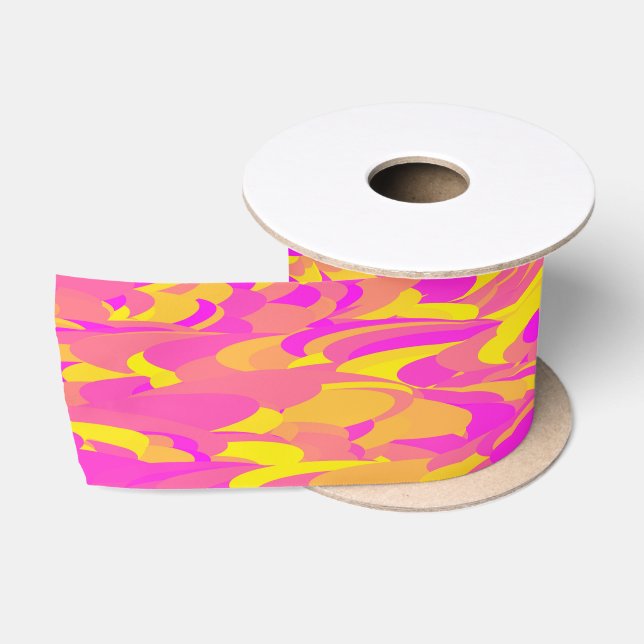 Abstract Pattern Pink Yellow Orange Satin Ribbon (Spool)
