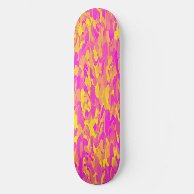 Abstract Pattern Pink Yellow Orange Skateboard (Front)