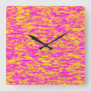 Abstract Pattern Pink Yellow Orange Square Wall Clock