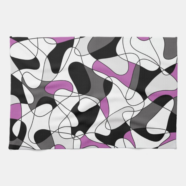 Abstract pattern - purple, grey, black and white. kitchen towel (Horizontal)