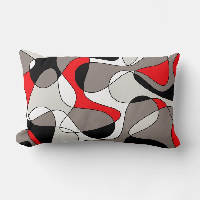 Abstract pattern - red and grey. lumbar pillow (Front)