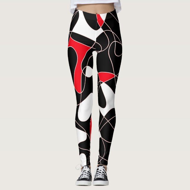 Abstract pattern - red, black and white. leggings (Front)