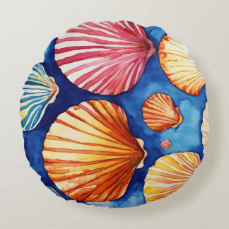 abstract pattern: shells blue brown round pillow