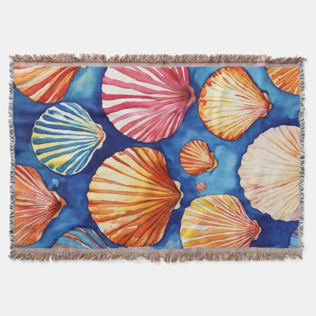 abstract pattern: shells blue brown throw blanket (Front)