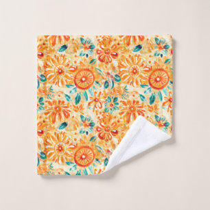 Abstract Pattern Sunny Orange Shower Curtain Bath Towel Set