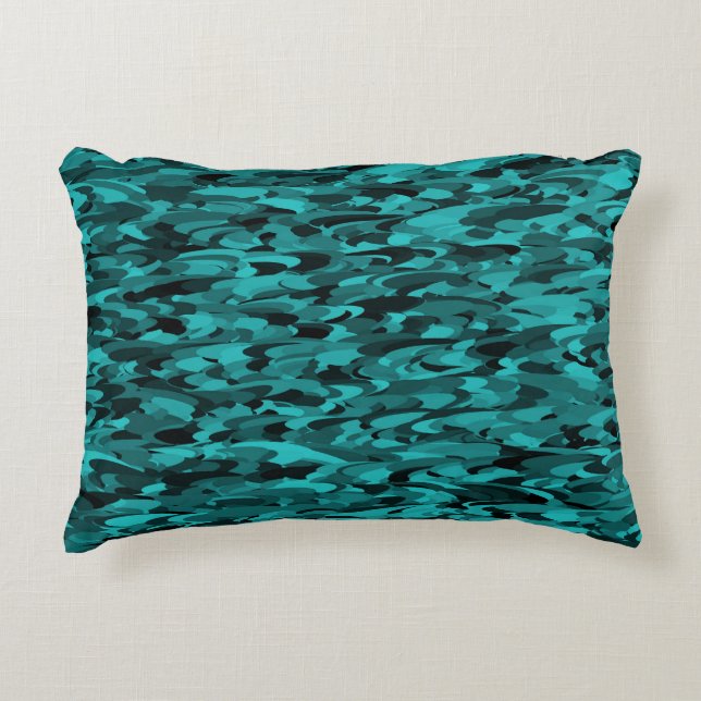 Abstract Pattern Teal Black Accent Pillow (Front)