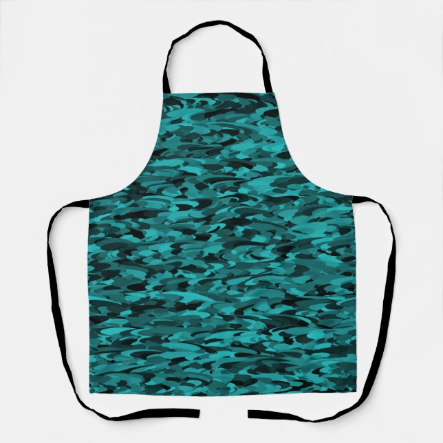 Abstract Pattern Teal Black Apron (Front)