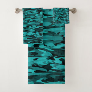 Abstract Pattern Teal Black Bath Towel Set