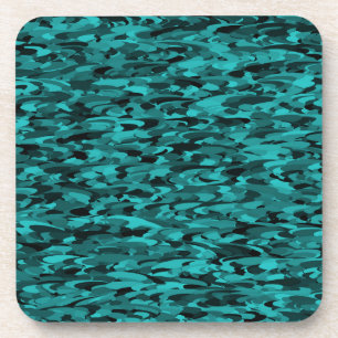 Abstract Pattern Teal Black Coaster