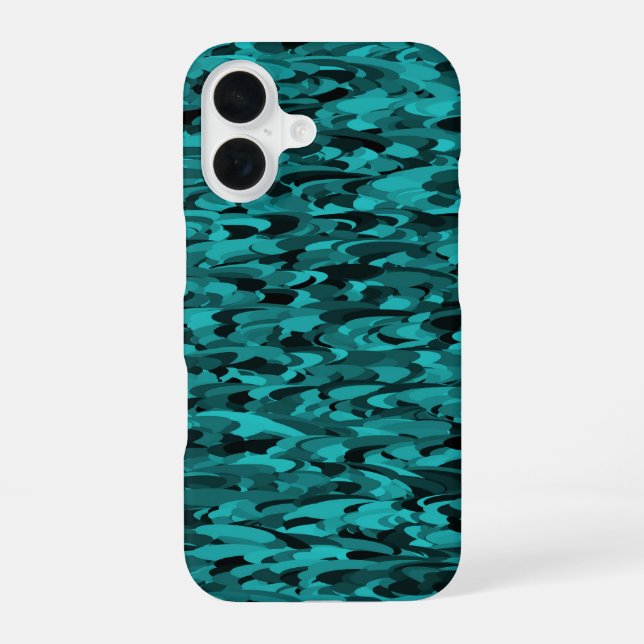 Abstract Pattern Teal Black iPhone 16 Case (Back)