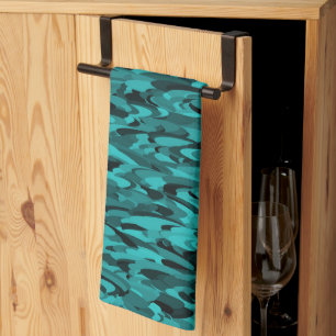 Abstract Pattern Teal Black Kitchen Towel