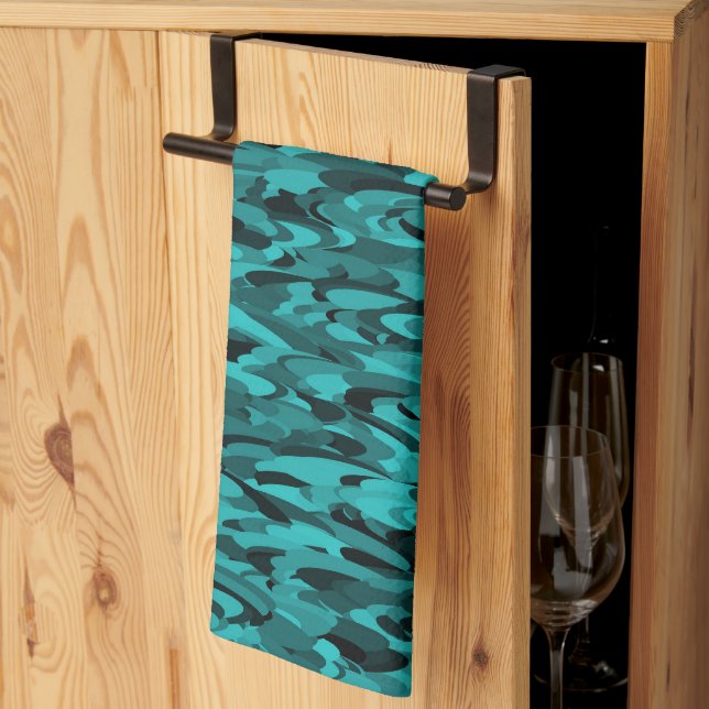 Abstract Pattern Teal Black Kitchen Towel (Thirds Fold)