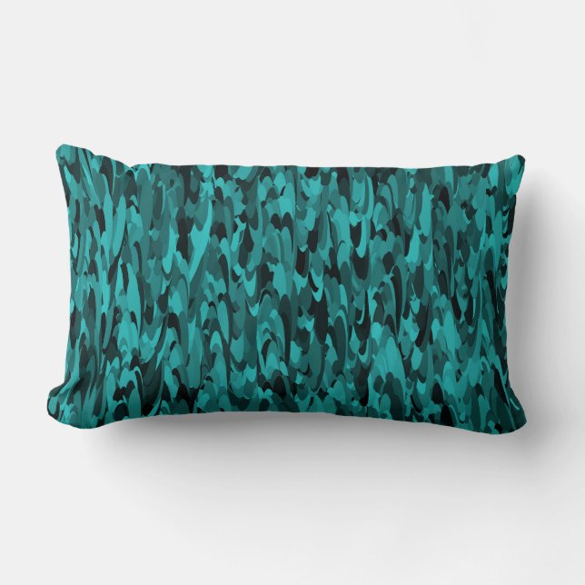 Abstract Pattern Teal Black Lumbar Pillow (Front)