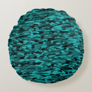 Abstract Pattern Teal Black Round Pillow