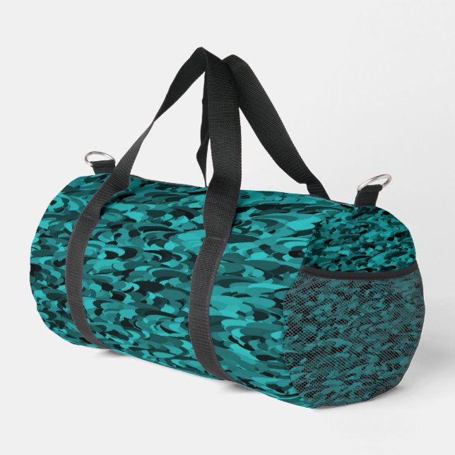 Abstract Pattern Teal Black Small Duffle Bag (Right Corner)