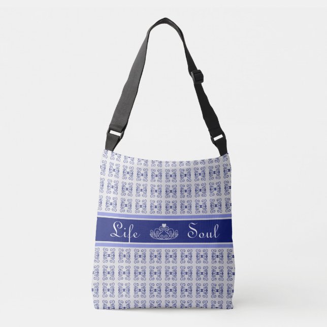 Abstract Pattern & Tiara in Blue & White Crossbody Bag (Front)