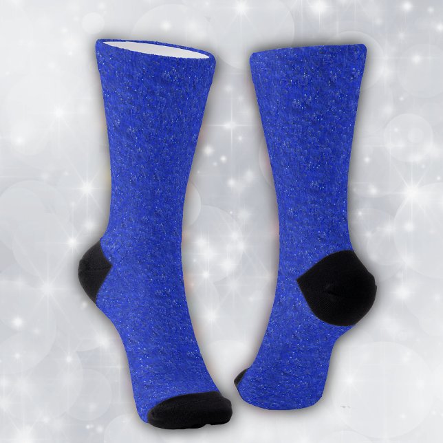 Abstract Pattern Vibrant Deep Blue White Specks Socks (Vibrant deep blue with faxu glittery white specks on crew socks.)