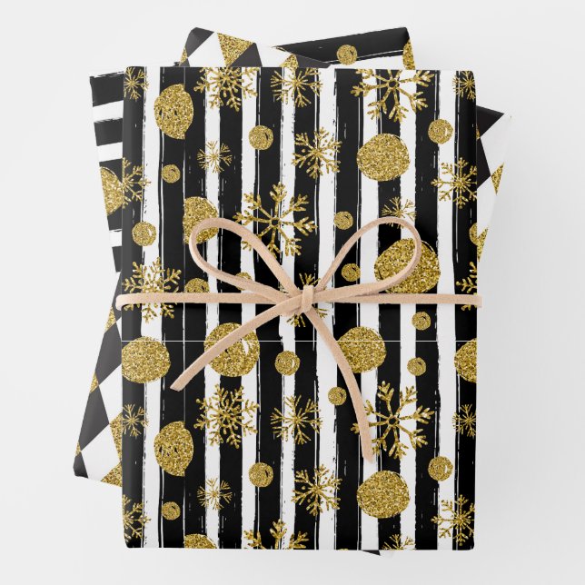 Abstract Pattern With Gold Glitter Wrapping Paper Sheet (In situ)