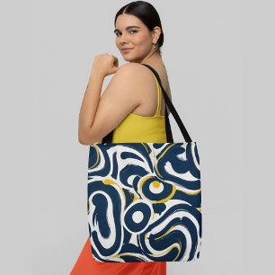 Abstract pattern with organic shapes in navy blue tote bag