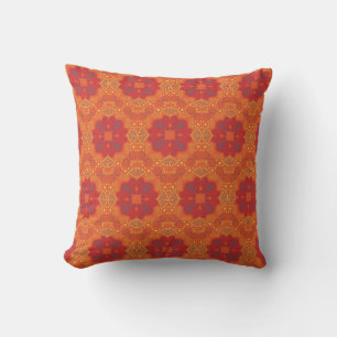 Abstract pattern with red flower throw pillow
