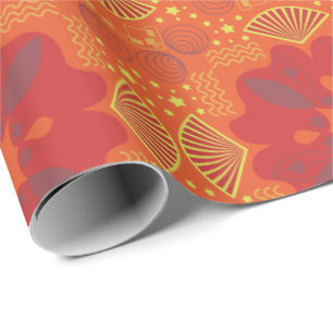 Abstract pattern with red flower wrapping paper