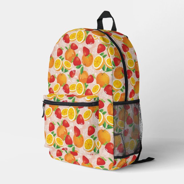 Abstract pattern with strawberry printed backpack (Back Corner Right)
