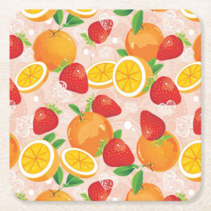 Abstract pattern with strawberry square paper coaster