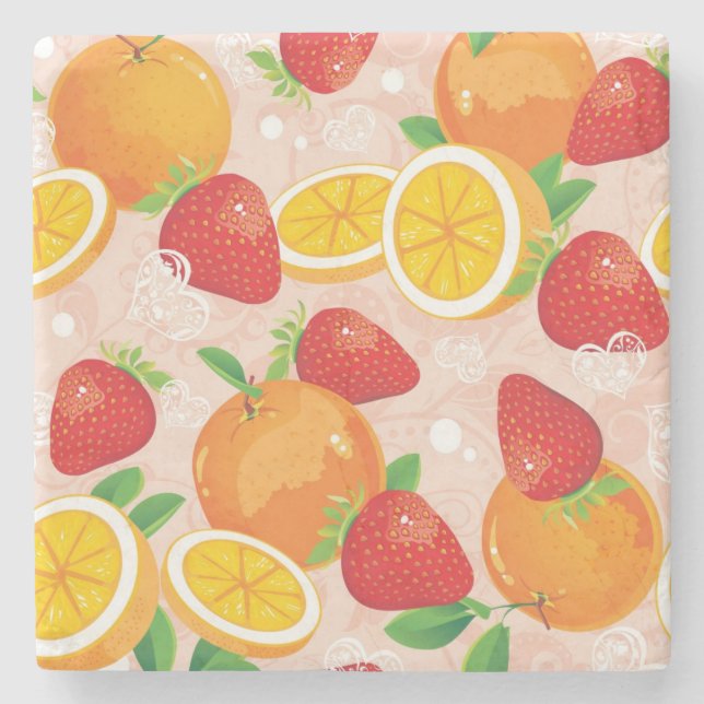 Abstract pattern with strawberry stone coaster (Front)