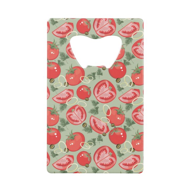 Abstract pattern with tomato credit card bottle opener (Front)