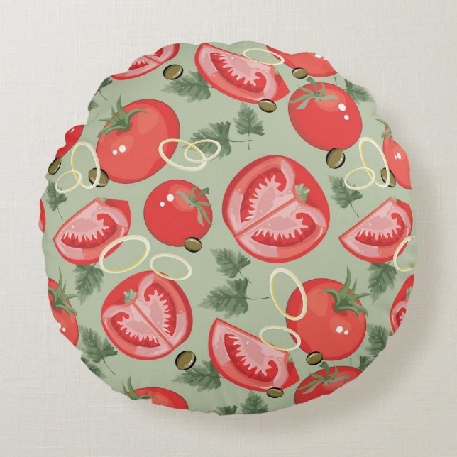 Abstract pattern with tomato round pillow (Front)