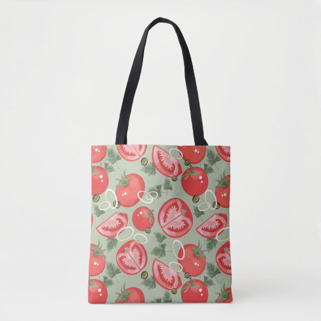 Abstract pattern with tomato tote bag (Front)