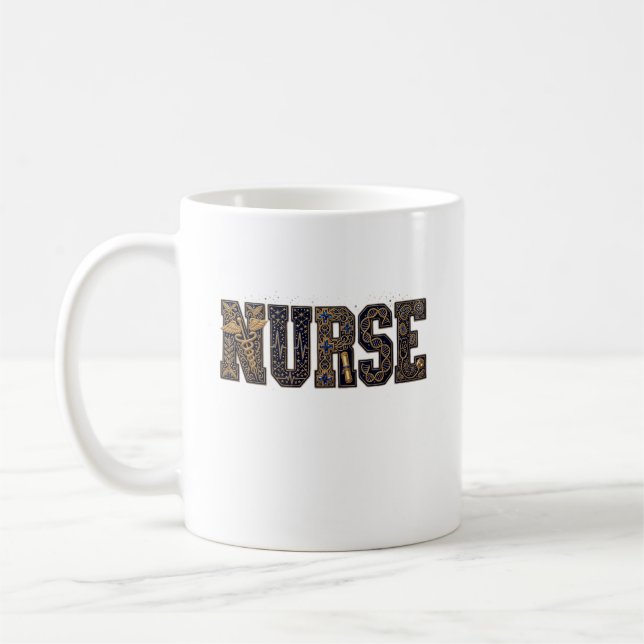 Abstract Patterns in Bold 'NURSE' Typography Coffee Mug (Left)