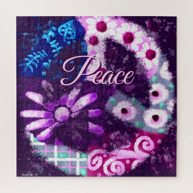 Abstract Peace Sign Hippie Art Personalized Jigsaw Puzzle (Vertical)