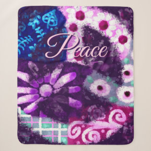 Abstract Peace Sign Hippie Art Personalized Sherpa Blanket