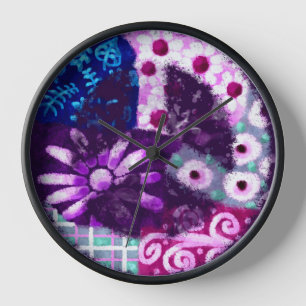 Abstract Peace Sign Hippie Art Purple Pink Blue Clock