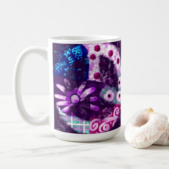 Abstract Peace Sign Hippie Art Purple Pink Blue Coffee Mug (With Donut)