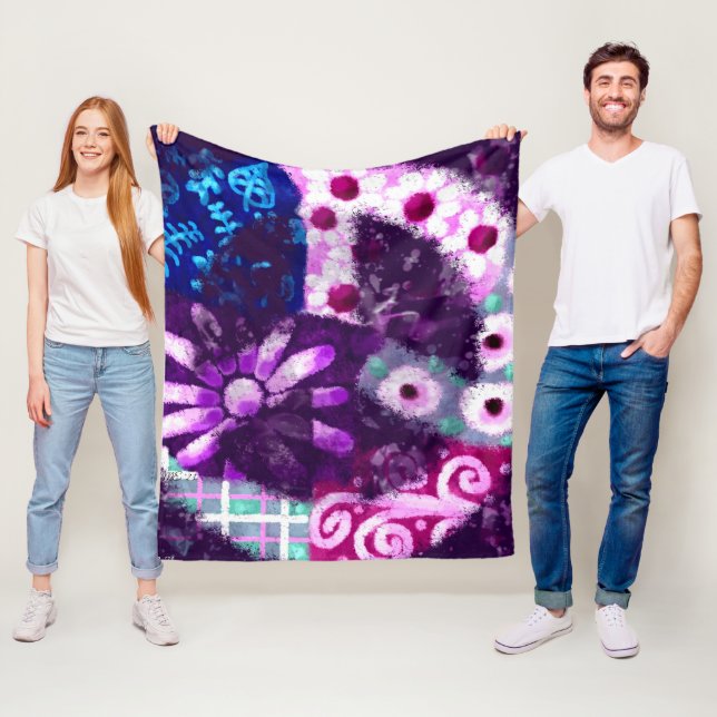 Abstract Peace Sign Hippie Art Purple Pink Blue Fleece Blanket (In Situ)