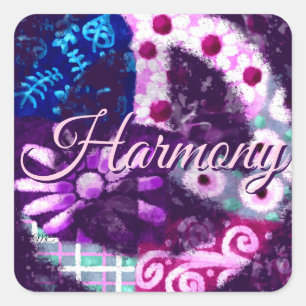 Abstract Peace Sign Hippie Art Purple Pink Blue Square Sticker