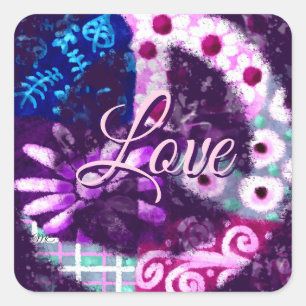 Abstract Peace Sign Hippie Art Purple Pink Blue Square Sticker
