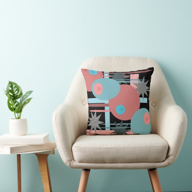 Abstract Peach and Blue Throw Pillow (Chair)