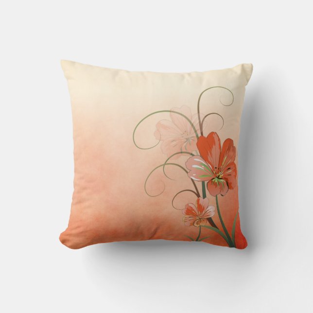 Abstract Peach and Green Floral Throw Pillow (Front)