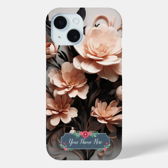 Abstract Peach Flowers Modern Art Case-Mate iPhone Case (Back)