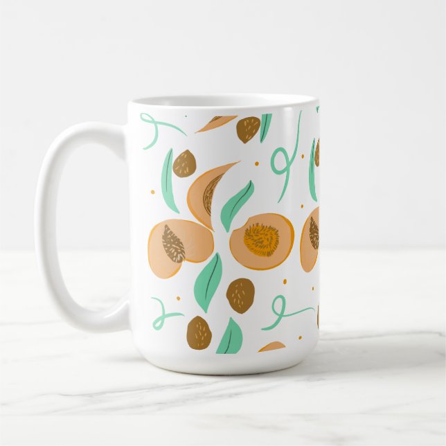 Abstract  Peach Fruit Slices Hand Drawn Pattern  Coffee Mug (Left)