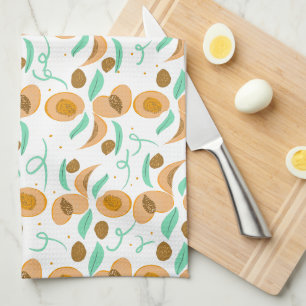 Abstract Peach Fruit Slices Hand Drawn Pattern Kitchen Towel