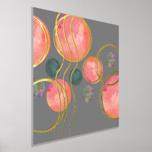 Abstract Peach Green Circles Gold Foil Prints